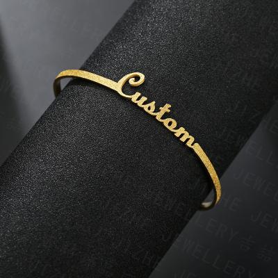 China Custom Custom Personalized 14K 18K 24K Gold Plated Two Tone Frost Name Plate Bracelet Bangle Jewelry for sale