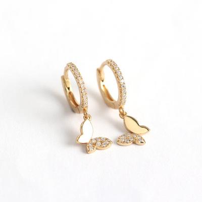 China PINXUN FASHIONABLE 925 Sterling Silver Butterfly Hoop Earrings For Women Silver Shiny CZ Gold Jewelry Gifts for sale