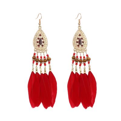 China Wholesale Hot Selling Bohemian Ethnic Dangle Feather Earrings Ethnic Drop Earrings Custom Jewelry For Girls Women for sale