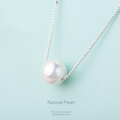 China Elegant Top Selling High Quality 925 Sterling Silver Box Chain Necklace Natural Pearl Necklace Women Girls Jewelry for sale