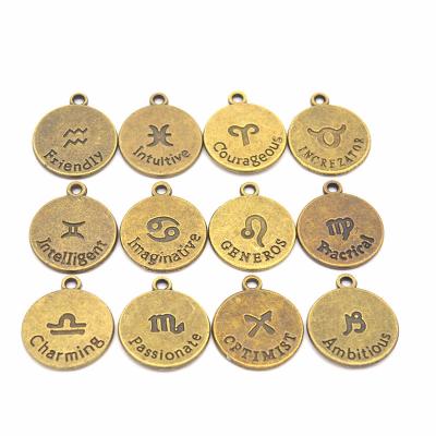 China DIY Wholesale OEM ODM Jewelry Retro Coin Alloy Zodiac Pendant Charms For Jewelry Making for sale