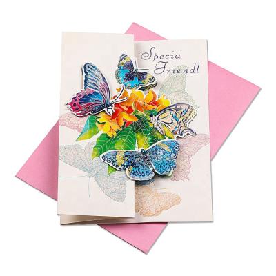 China 250gsm One Side Coated Handmade Custom Pop Happy Birthday Tri Folded Paper Creative 3D Designs Up Card for sale