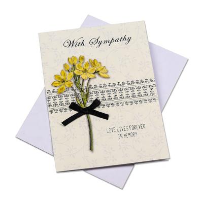 China plain black 300gsm uncoated paper sympathy card with ribbon handmade greeting cards for sale