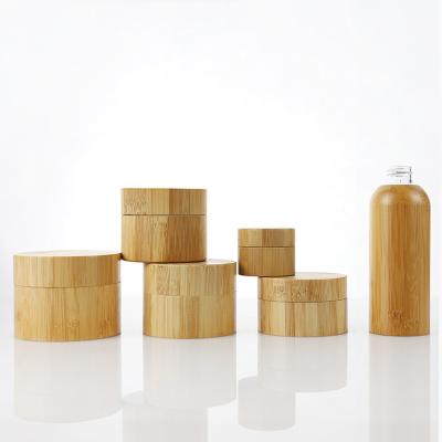 China Refillable Eco Cosmetic Glass Bamboo Cream Jars Bottles Double Wall Container Storage For Cosmetic Creams for sale