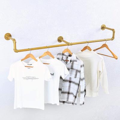 China Vintage MOVABLE Industrial Pipe Clothes Rack Wall Mounted Commercial Metal Clothing Pipe Garment Rack For Hanging Clothes for sale