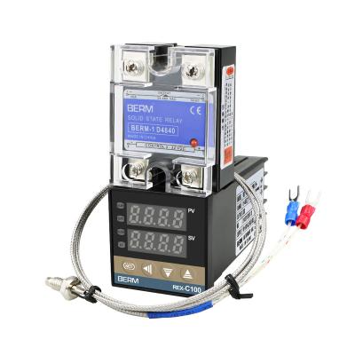 China Digital PID Temperature Controller REX-C100 + 40DA SSR REX-C100 + 40A BERM Relay+ K Thermocouple 1m REX C100 Thermostat Probe BRM for sale