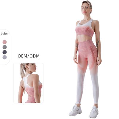 China Two-Piece Yoga Wear Set Yoga Sets High Quality Gradient Active Wear Women Fitness Women Sports Equipment Legging And Bra Sets for sale