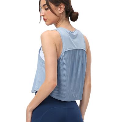 China Anti-pilling Women Pleated Back Sleeveless Cropped Tops Quality Gym Fitness Wear Tank Tops for sale