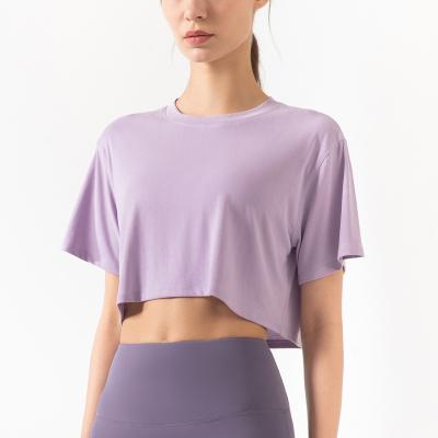 China Breathable Women Summer Shorts Sleeve Cropped Tops Soft Comfort Active Wear T Shirt for sale