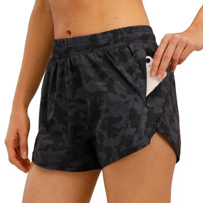 China Wear Breathable High Elastic Active Shorts For Women Double Layers Quick Dry Workout Exercise Running Printed Shorts for sale