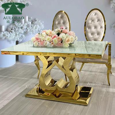 China Rectangle (Other) Adjustable Modern Glass Top Gold Banquet Hotel Lobby Metal Base Table for sale