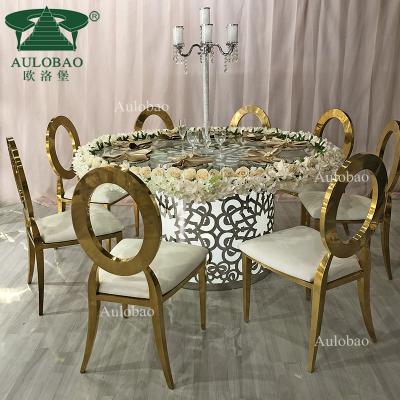 China (Other) Top 16 Color LED Adjustable Stainless Steel Glass Light Base Around Wedding Table And Chair Set for sale