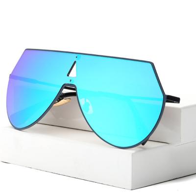 China Oversized Fashion Sunglasses Women Retro Brand Shield Metal Half Frame Sun Glass Men Designer Big Fashion Sunglasses UV400 for sale