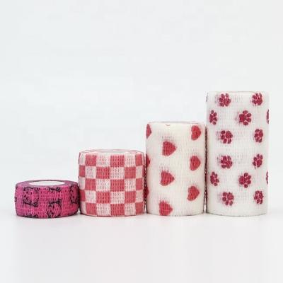 China Soft High Quality Self Adhesive Bandage Print Logo Cohesive Veterinary Wrap For Pet Clinic for sale