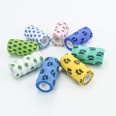 China Nonwoven+Spandex Animals Paw Print Patterns Printed Elastic Cohesive Flexible Bandages Vet Wraps for sale