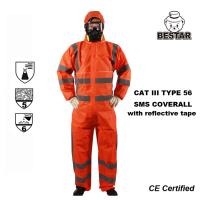 China CE Certified Cat III Type 5/6 SMS protective Coverall with reflective tape for sale