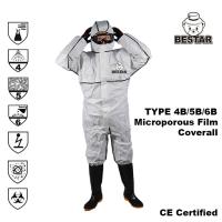 China CE Certified disposable non-woven type 4/5/6 MP coverall with black bound seam with thumb loop for sale