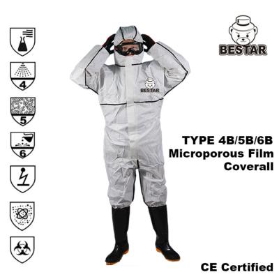 China CE Certified disposable non-woven type 4/5/6 MP coverall with black bound seam with thumb loop for sale
