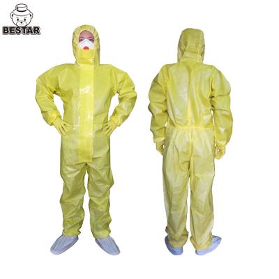 China Waterdicht PPE Beschikbaar Biohazard Kostuum Geel TYPE 3 Overtrek Te koop