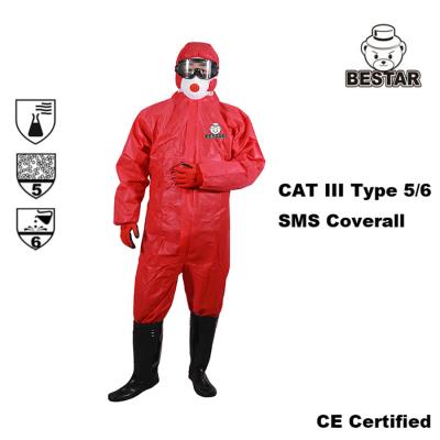 China Breathable Disposable TYPE 5/6 SMS Construction Coverall for sale