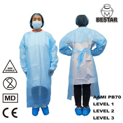 China CE Certified Disposable Isolation Gown AAMI PB70 Level 2 Ppe Gowns Disposable zu verkaufen