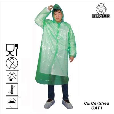 China Wasserdichter Wegwerfplastikregenmantel PET Regen Poncho With Hood zu verkaufen