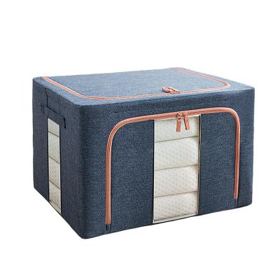 China Sustainable Portable Storage Box Cotton Canvas Zipper Containing Box Comforter Clothes Organizer Large Capacity Storage Box for sale