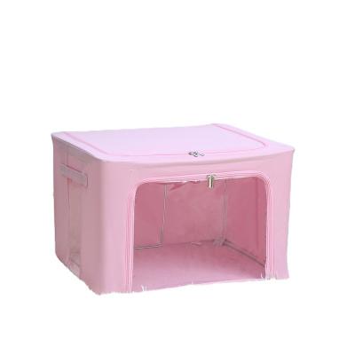 China Sustainable Custom Clothing Finishing Container Box Pink Large Capacity Storage Box Zipper Wardrobe Organizer With Window for sale