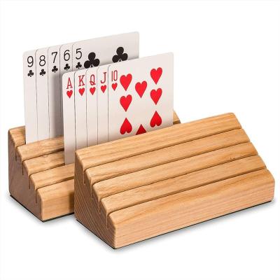 China Pinewood Poker Rack Premium-Size Poker Rack Premium Solid Wood Game Card Holders - Set of 2 for sale