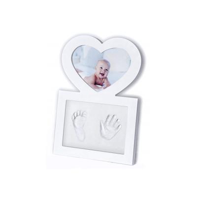 China Babyprints Modern Newborn Baby Handprint and Footprint Heartshape Photo Frame Kit No Bake Clay Keepsake Baby Record for sale