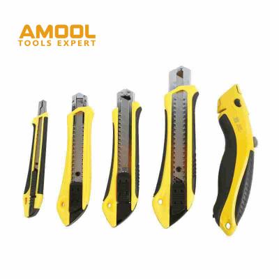 China Pen Knife Open Slide And Rubber Carbon Steel Blade ABS Coated Utility Knife for sale