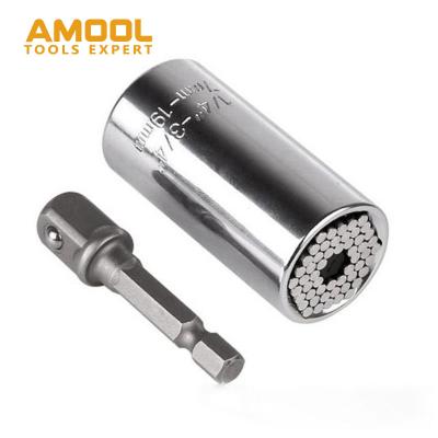 China Chrome-Acetate Steel Multifunctional Ratchet Bolt Universal 2pc 7-19mm Socket Wrench Torque Socket For Power Drill Tools Adapter Socket for sale