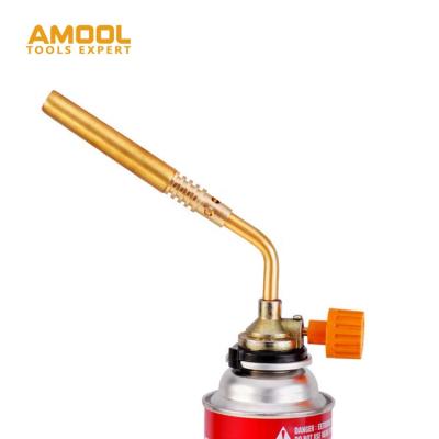 China Aluminum Alloy + Aluminum Alloy 19.5Cm Length Copper Ignition Camping Welding Flamethrower Burner Butane Gas Welding Torch Handmade for sale