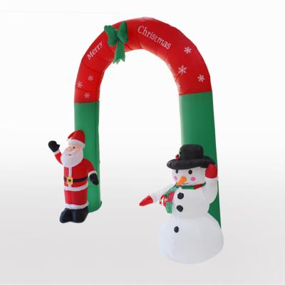 China Decoration 8Ft Tall Snowman And Santa Claus Together Archway With New Year Inflatable LED Lighting Element For Christmas Party for sale