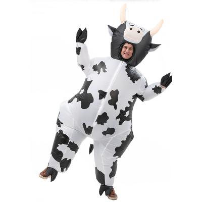 China Cheap Party Cosplay Decorations Walking Inflatable Mascot Dairy Cow Type Inflatable Costume For Adult Party Decoration for sale