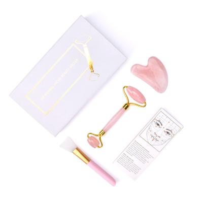 China Handheld Anti Wrinkle Skin Beauty Care Rose Quartz Crystal Facial Massager Roller Kit for sale