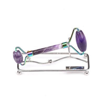 China Handheld Gorgeous Amethyst Quartz Crystal Facial Massager Tool OEM Jade Gem Roller Sets for sale