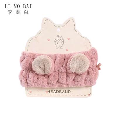 China Bath Fashion Microfiber Headband Towel Material Cute Material Cute Spa Bowtie Facial Soft Flannel Elastic Head Band for sale