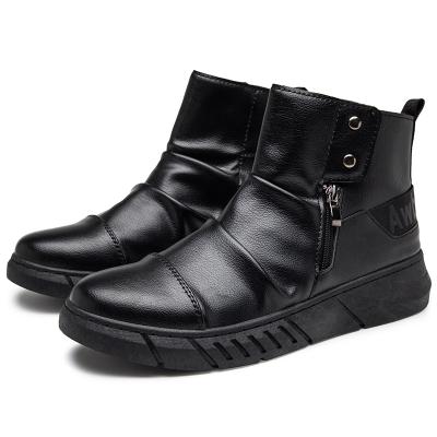 China Waterproof Black Tactical Thick-soled Zipper Work Fashion High Top Leather Boots for sale