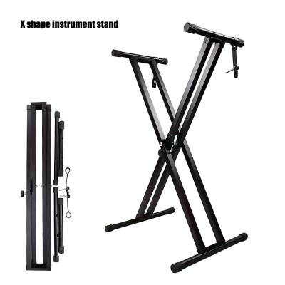 China Professional Portable Wholesale Foldable X Stand Double Piano Iron Instrument Music Piano Keyboard Electric Stand for sale