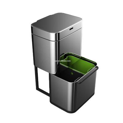 China NEW ITEM 80L 2022 Sensor Bin Automatic Sensor Waste Bin Viable Separate Kitchen Smart Trash Recycle Bin for sale