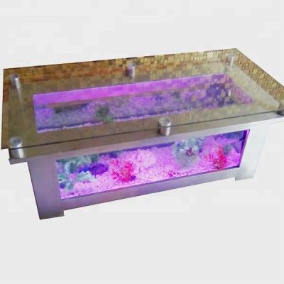 China Viable stainless steel aquarium glass table, LED light house and hotel aquarium glass fish tank for sale