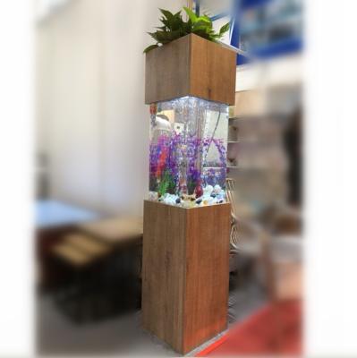 China Shellrare Viable Unique Aquarium Floor Standing Acrylic And Wooden Aquarium Fish Tank for sale