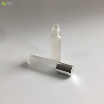 China Personal Care 10ml Clear Lip Tint Roller Container Frosted Glass Aromatherapy Essential Oil Roll On Metal Bottle Top for sale