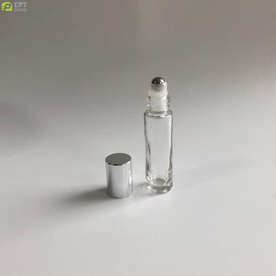 China Personal Care 1/6oz 10ml 0.5oz Roll On Ball Top Clear Transparent Plain Glass Vial With Silver Lid Steel Roller for sale