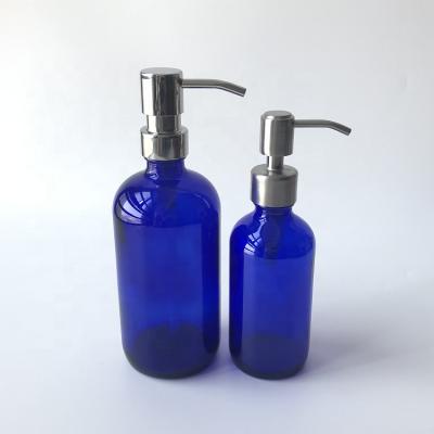 China 4oz 8oz 16oz 32oz Personal Care Refillable Frosted Dark Blue Glass Liquid Soap Dispenser Boston Bottle Pint Jar for sale