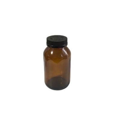 China 300cc 400cc 500cc Medicine Pill Supplement Vitamin Wide Mouth Frosted Amber Glass Jar Black Lid Capsule Glass Bottles for sale