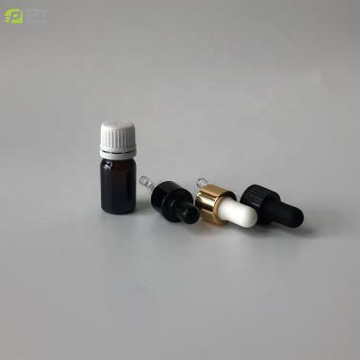 China 1/6 fl oz 5 ml Mini Amber Glass Essential Oil Bottle w/ Euro Clear Cap White Tamper Evident Dropper for sale