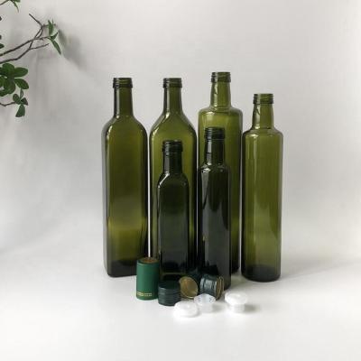 China Dark Green Bottle Pourer Olive Oil Food Vinegar Condiment Serve Dispenser 250ml 500ml 750ml 1L Amber Dorica Marasca Glass Oil for sale