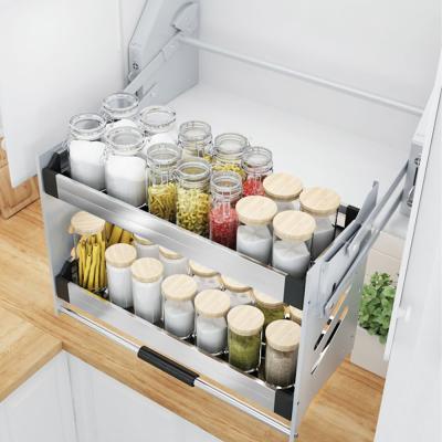 China 2021 China Factory Kitchen Viable Accessories Adjustable Storage Cabinet Pull Lift Stainless Steel Basket VT-09.010 for sale